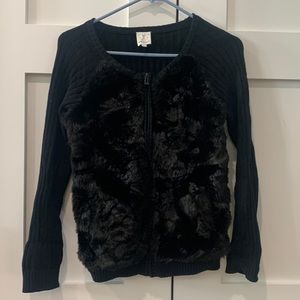 Ella Moss sz 14 black faux fur cardigan